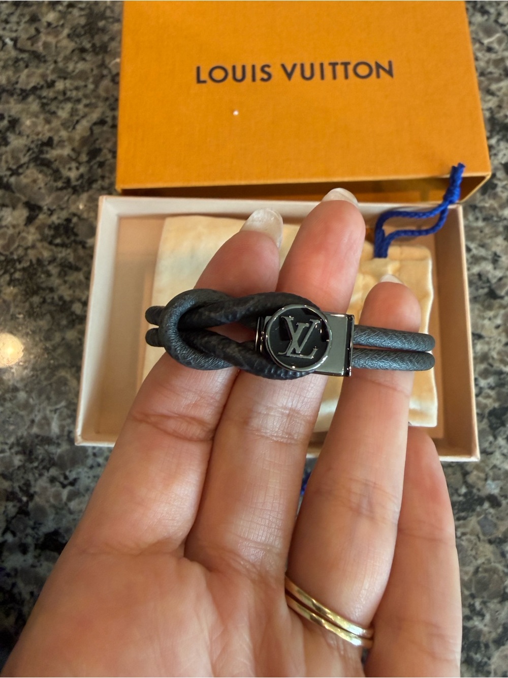 Louis Vuitton Black Double Leather Bracelet with Gunmetal Hardware